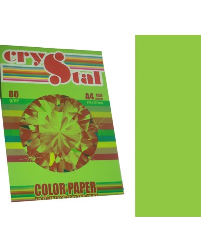 Папір кольоровий, А4, 100 аркушів, 80 г/м, неон зелений, CRYSTAL COLOR PAPER