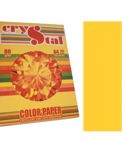 Папір кольоровий А4 100 аркушів 80 г/м, неон жовтий, CRYSTAL COLOR PAPER