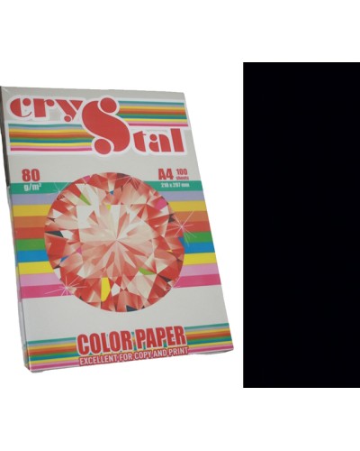 Папір кольоровий, А4, 100 аркушів, 80 г/м, чорний, CRYSTAL COLOR PAPER