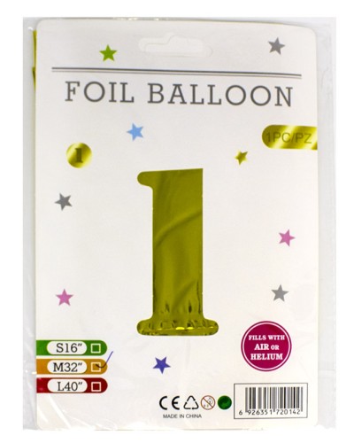 Кульки фольговані «Цифра 1» 82 см золото, ТМ Leader