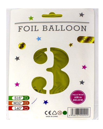 Кульки фольговані «Цифра 3» 82 см золото, ТМ Leader