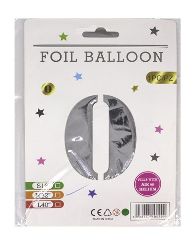 Кульки фольговані «Цифра 0» 82 см срібло, ТМ Leader
