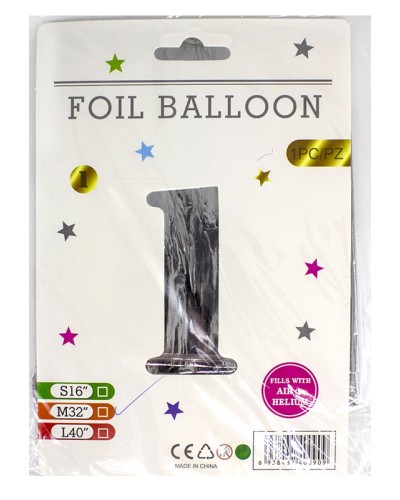 Кульки фольговані «Цифра 1» 82 см срібло, ТМ Leader