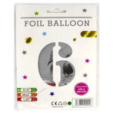 Кульки фольговані «Цифра 6» 82 см срібло, ТМ Leader