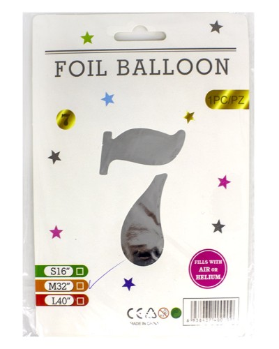 Кульки фольговані «Цифра 7» 82 см, срібло, ТМ Leader