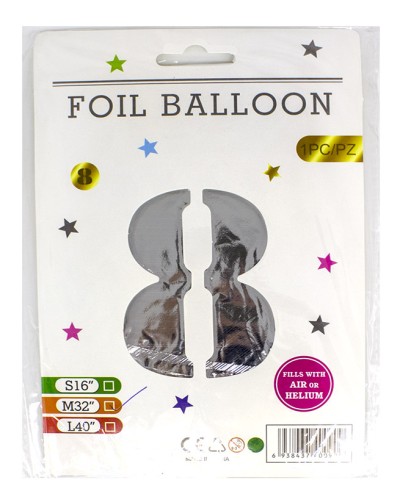 Кульки фольговані «Цифра 8» 82 см срібло, ТМ Leader