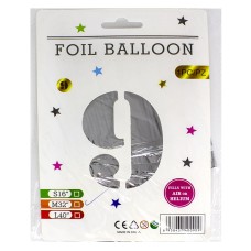 Кульки фольговані «Цифра 9» 82 см, срібло, ТМ Leader