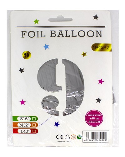 Кульки фольговані «Цифра 9» 82 см, срібло, ТМ Leader