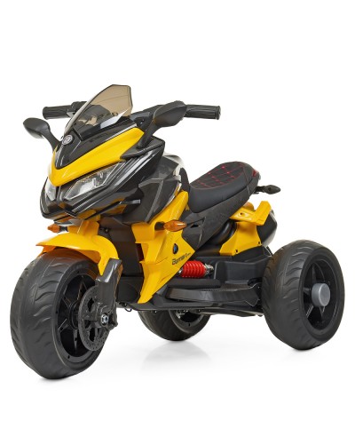 Мотоцикл р/к на 2 мотори 35W з 1акумулятором 12V 9AH музичний зі світлом, пультом., MP3, TF, USB, EVA, шкіряним сидінням, жовтий
