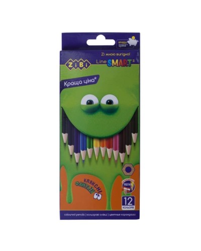 Олівці кольорові «SMART» шестигранні на 12 кольорів, TM Zibi