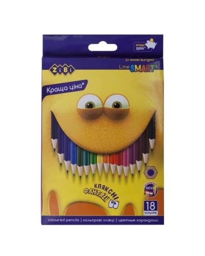 Олівці кольорові шестигранні на 18 кольорів, SMART Line
