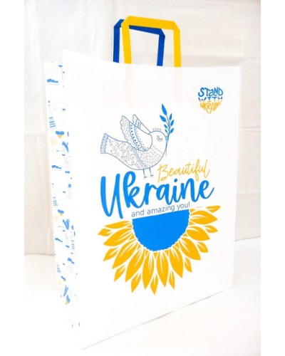 Пакет паперовий з ручками Крафт, білий, 32х15х42 см