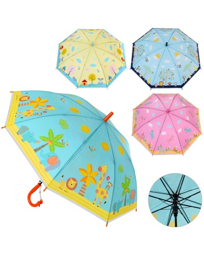 Парасолька дитяча, тростина 62 см, довжин 68 см, діаметр 83 см,спиця 48 см, свисток, в асортим