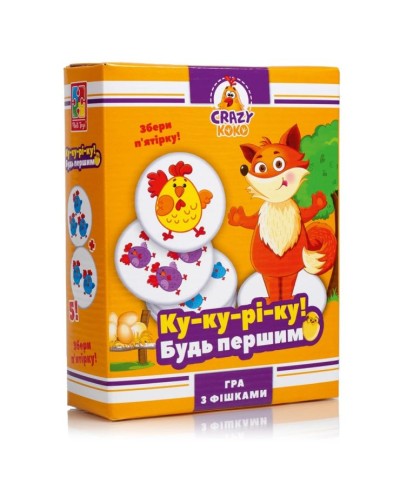 Гра настільна «Crazy Koko. Ку-ку-рі-ку!» розважальна з 54 фішок, у коробці 14,5х5,5х18,5 см, ТМ Vladi Toys