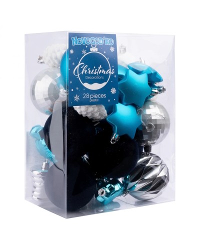 Набір новорічних куль №1, 28 шт в упаковці, сині/срібло, Novogod'ko