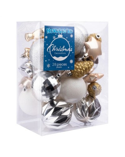 Набір новорічних куль №1 по 28 шт в упаковці, срібні та золоті, ТМ Novogod'ko