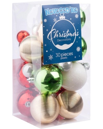 Набір новорічних куль №4 по 30 шт в упаковці різнокольорові, Novogod'ko