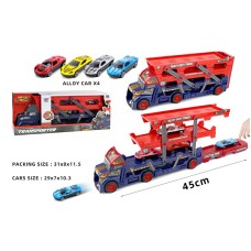 Трейлер із машинками, 4 машинки в наборі, в коробці 31х8х11,5 см