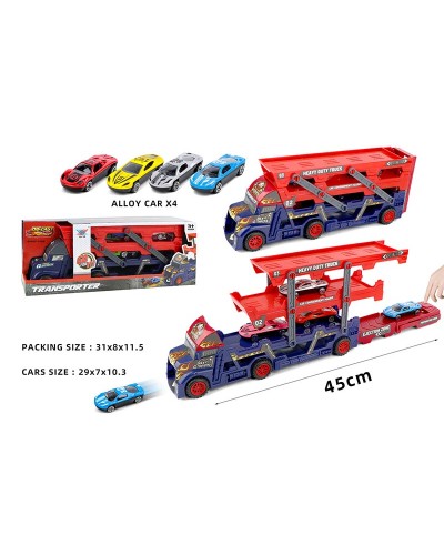 Трейлер із машинками, 4 машинки в наборі, в коробці 31х8х11,5 см
