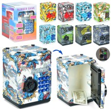 Скарбничка-сейф з кодом 19,5х13,5х13,5 см зі світлом та звуком, затягує купюри, на батарейці, в асортименті