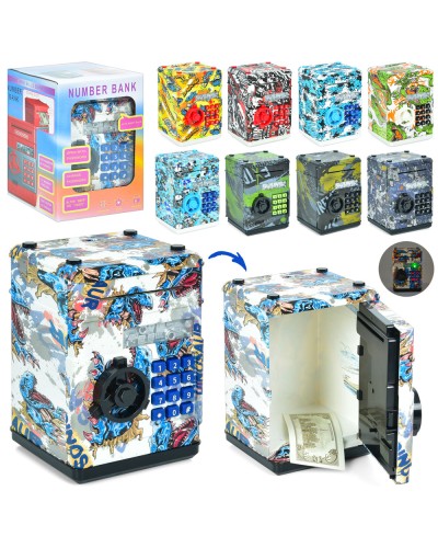 Скарбничка-сейф з кодом 19,5х13,5х13,5 см зі світлом та звуком, затягує купюри, на батарейці, в асортименті