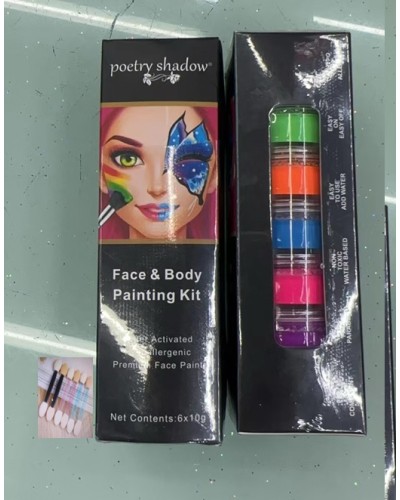 Аквагрим на 6 кольорів, баночки по 10 г+ пензлик для макіяжу, у коробці 15 см