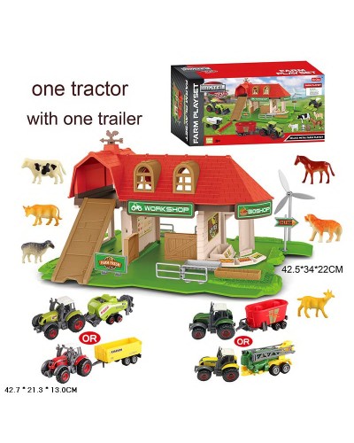 Трактор з причепом металевий з тваринами та майданчиком, у коробці 42,7х21,3х12 см