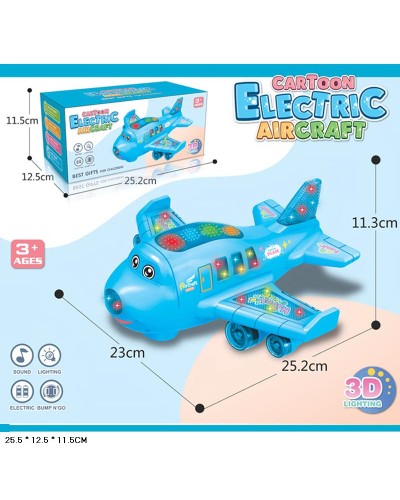 Літак музичний 23х25,2х11,3 см зі світлом та звуком, їздить та відштовхується від перешкод, на батарейці, у коробці 11,5х25,5х12,5 см