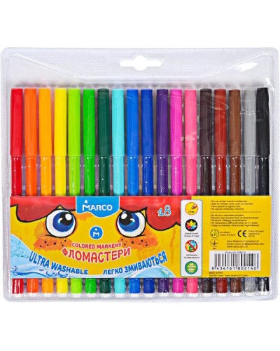 Фломастери «Super Washable» на 18 кольорів, ТМ Marco