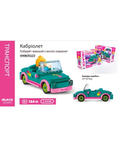Конструктор IBLOCK JUNIOR «Кабріолет», 124 деталі, фігурки у комплекті, Kids hits