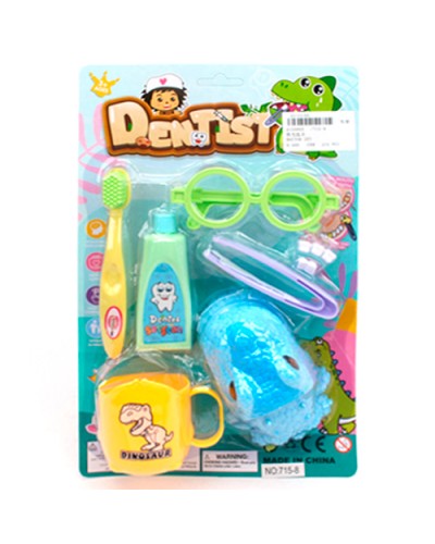 Набiр лiкаря «Стоматолог», динозавр, зуби, пінцет, чашка, зубна щітка, на планшетці 19,5х31 см