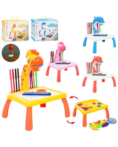 Проектор для малювання на ніжках зі звуком та світлом, з конструктором на 42 деталі, слайдами, 12 фломастерами, на батарейці, у коробці 28х23,5х11,5 см.