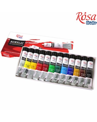 Фарби акрилові, 12 кольорів по 20 мл, ROSA Studio