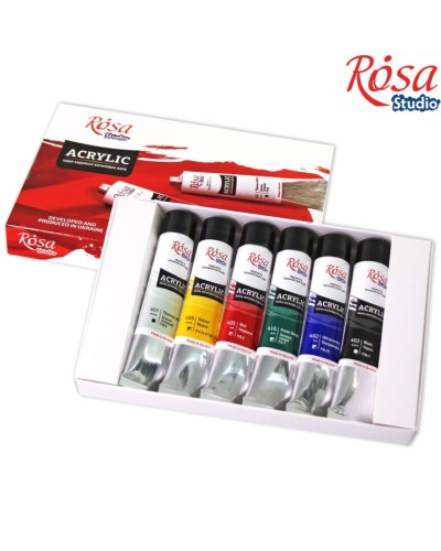 Фарби акрилові на 6 кольорів по 20 мл, ROSA Studio