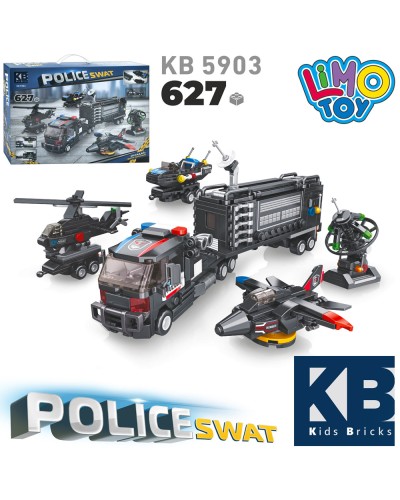 Конструктор «Поліцейська техніка» 5 в 1 на 627 деталей, у коробці 45х33х7 см