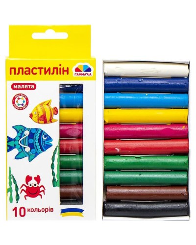 Пластилін дитячий на 10 кольорів, 100 г, Малята