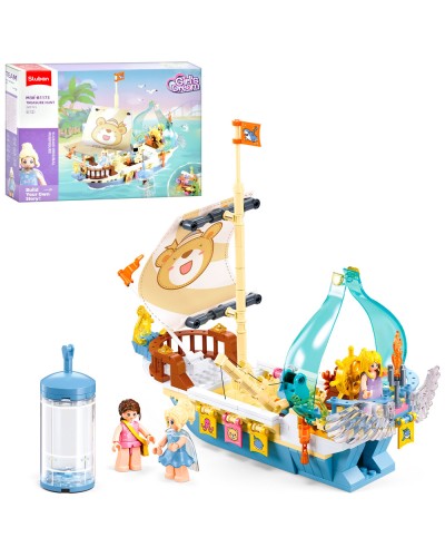 Конструктор «Рожева серія. Корабель» 27,3 см, на 287 деталей з 2 фігурками, у коробці 38х29х7 см, SLUBAN