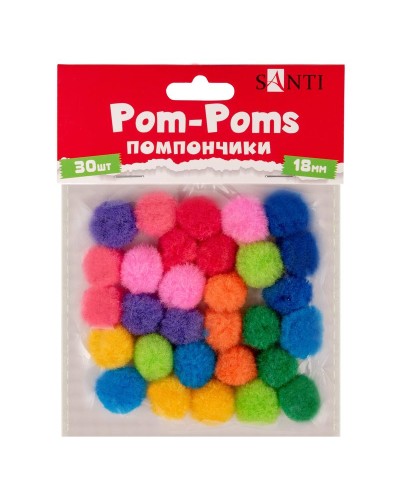 Помпони кольорові d 18 мм, 30 шт в упаковці, ТМ SANTI
