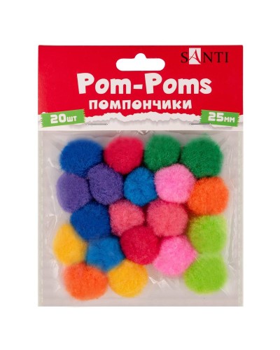 Помпони кольорові d 25 мм по 20 шт в упаковці, ТМ SANTI