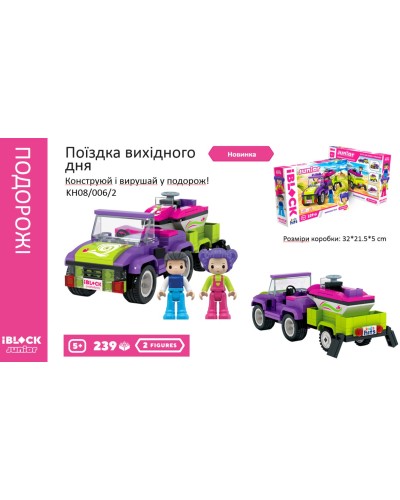 Конструктор IBLOCK JUNIOR «Дівчатка. Подорож вихідного дня», 239 дет., 2 фігурки, наліпки, Kids hits