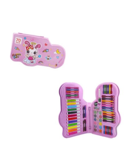 Набір художній дитячий, 70 предметів, фломастери, олівці, фарби та ін, у рожевій коробці, ТМ Leader