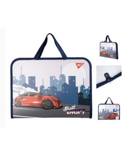 Папка-портфель «Drift Attack» дитяча А4 на блискавці з тканинними ручками, 26х35х3 см, ТМ Yes