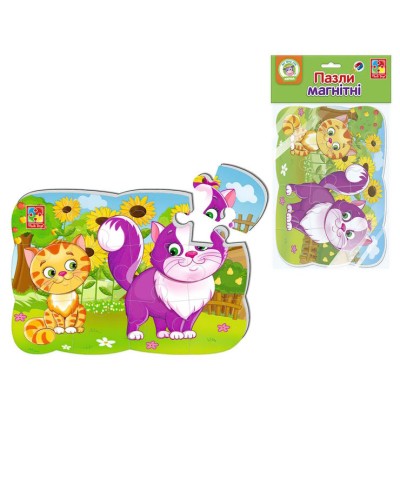 Пазли магнітні «Котики» А5 з 12 елементів, у пакеті 18х32 см, ТМ Vlady Toys