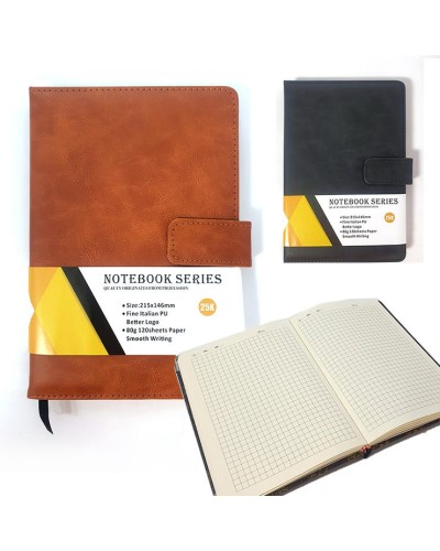 Блокнот A5 на 120 аркушів у клітинку на кнопці з обкладинкою зі шкірзаму, ТМ Leader