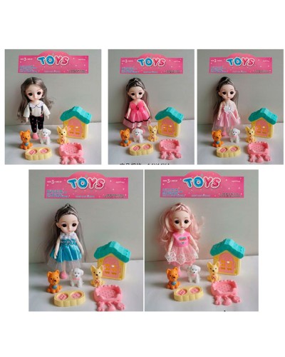 Лялька 15 см шарнірна з 3 собачками і будкою, в асортименті, у пакеті 16х21х4 см