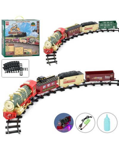 Локомотив 26 см з 3 вагонами з 24 елементів на акумуляторі з USB, звуком, світлом та парою