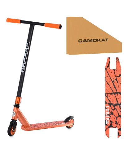 Самокат трюковий з металевою рамою, колесами ПУ 110 мм, кермом 85 см, підніжкою 50-33х10,5 см, помаранчевий