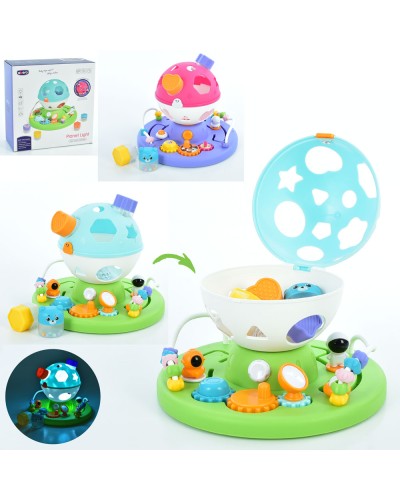 Сортер «Куля» на підставці 19х25 см музичний зі світлом, шестернями та 4 фігурками-брязкальцями,в асортименті, у коробці 25,5х25,5х11,5 см