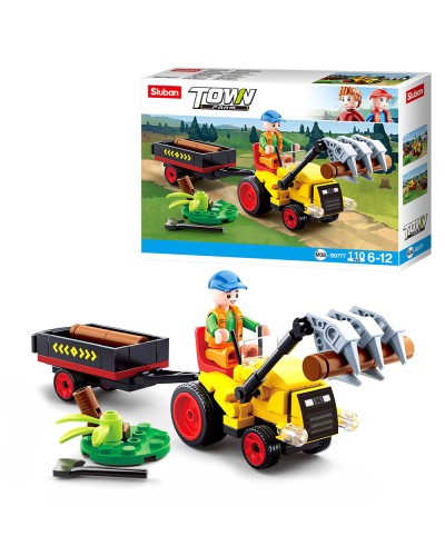 Конструктор «Трактор з причепом» 17,5 см на 110 деталей з фігуркою, у коробці 19х14,5х5 см, SLUBAN