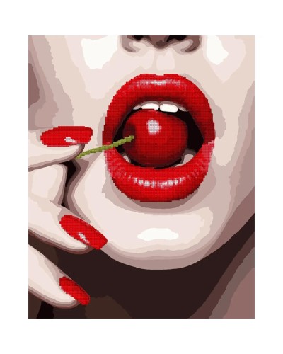 Картина за номерами з алмазною мозаїкою «Вишневі вуста» 40х50 см, SANTI